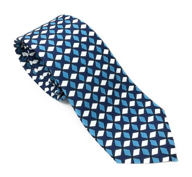Recycled Plastic Italian Geometric Blue Small Tie - Wilmok
