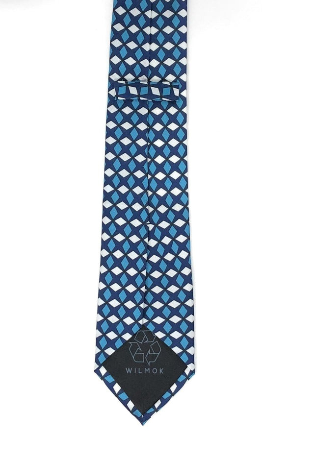 Recycled Plastic Italian Geometric Blue Small Tie - Wilmok
