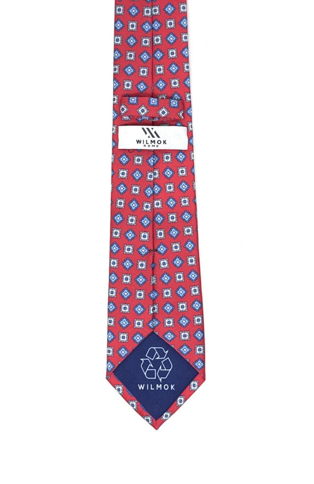 Red Floral Square Silk Tie — pattern close-up
