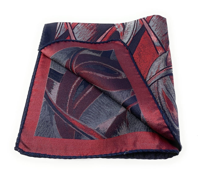 Red, Navy and Silver Paisley Pocket Square - Wilmok