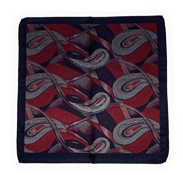 Red, Navy and Silver Paisley Pocket Square - Wilmok
