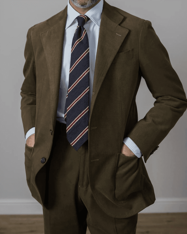 Regimental Shantung Tie - Navy with Burgundy Stripes - Wilmok