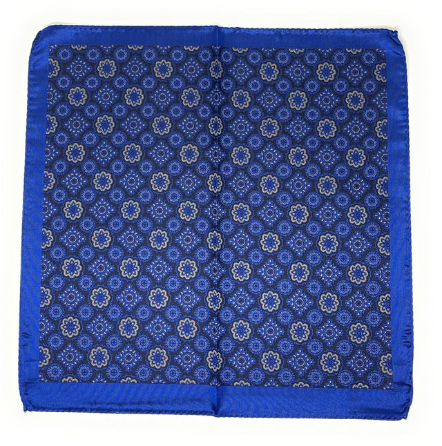 Silk Pocket Square Blue and Silver Medallion - Wilmok