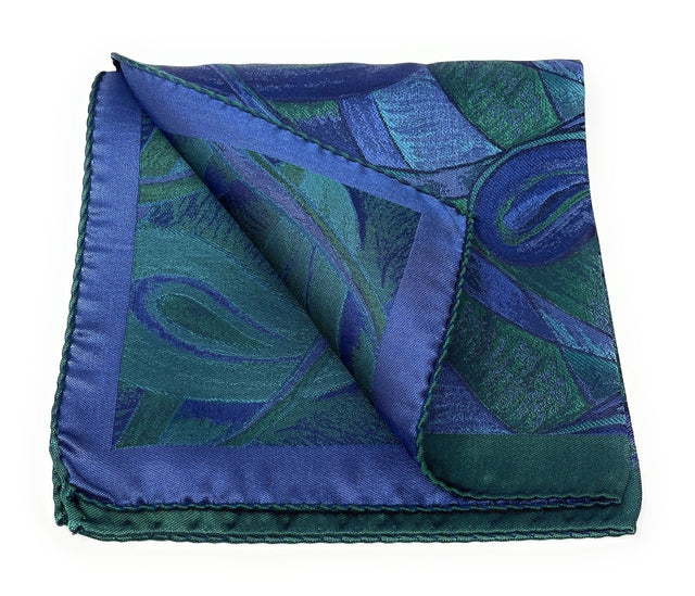 Silk Pocket Square Green and Blue Paisley Weave - Wilmok