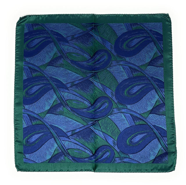 Silk Pocket Square Green and Blue Paisley Weave - Wilmok