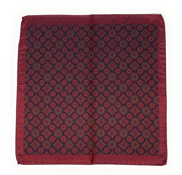 Silk Pocket Square Red and Gold Floral Medallion - Wilmok