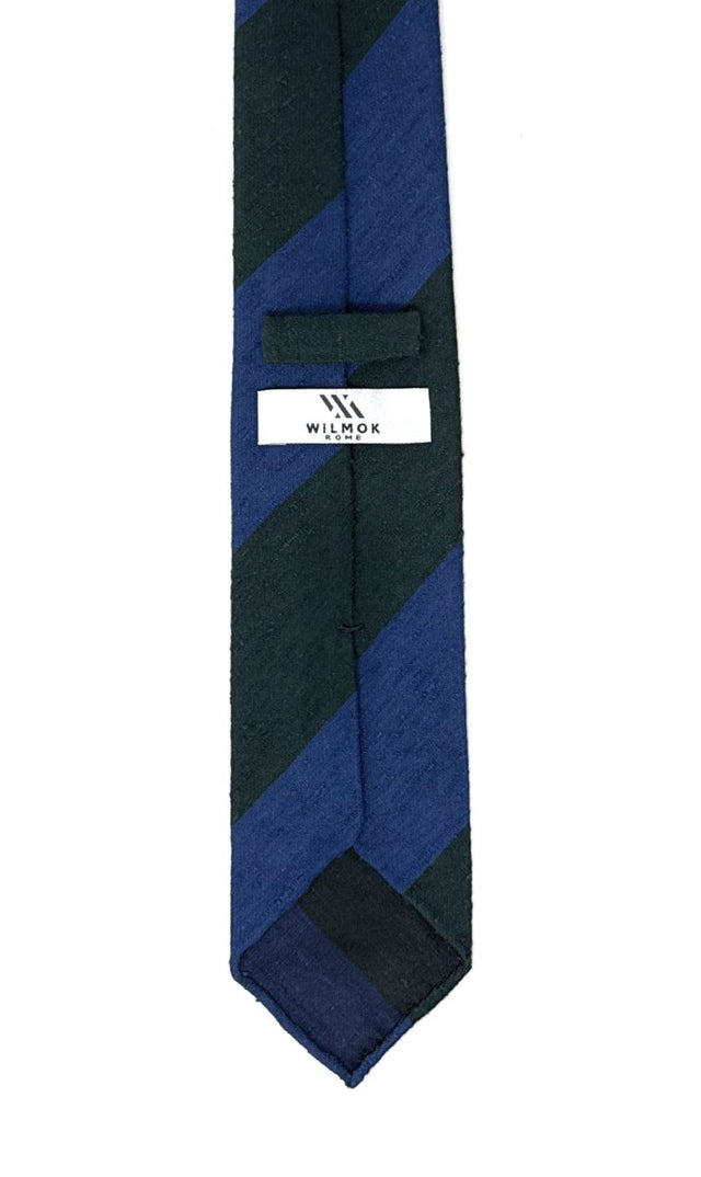 Unlined Blue Green Regimental Shantung Tie - Wilmok