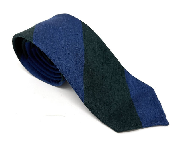 Unlined Blue Green Regimental Shantung Tie - Wilmok
