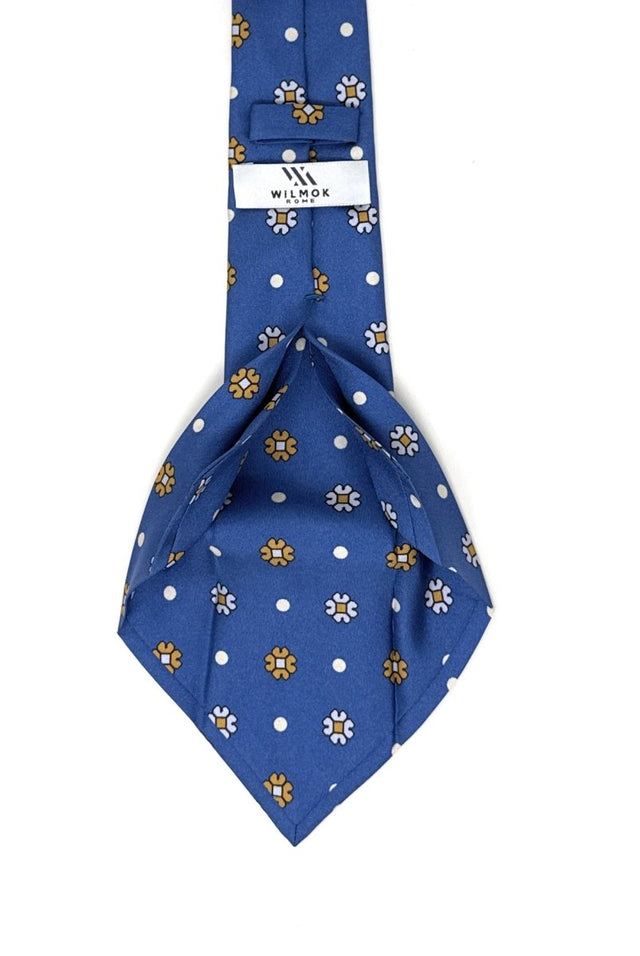 Vintage Blue 7 Fold Tie with Floral Pattern - Wilmok