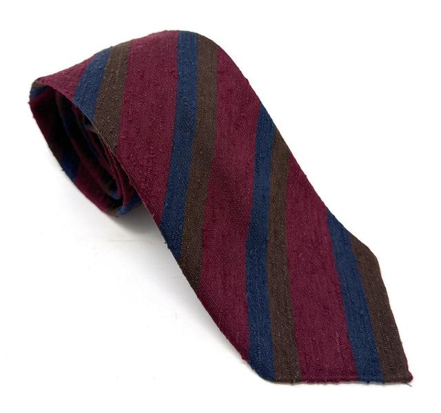 Vintage Burgundy and Navy Striped Shantung Tie - Wilmok