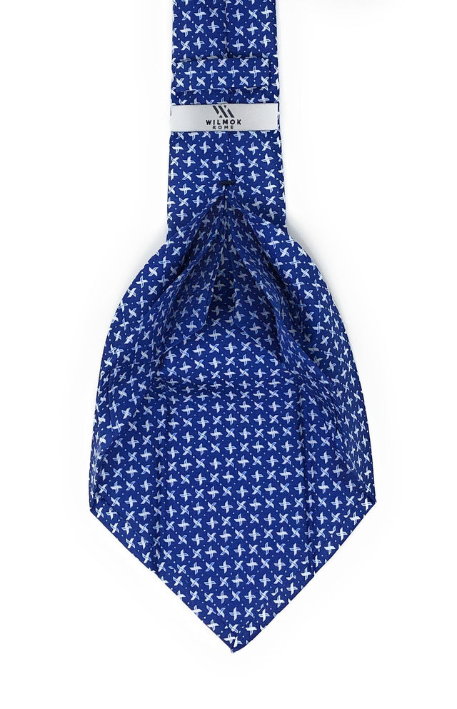 7 Fold Handmade Italian Blue Cross Silk Tie - Wilmok