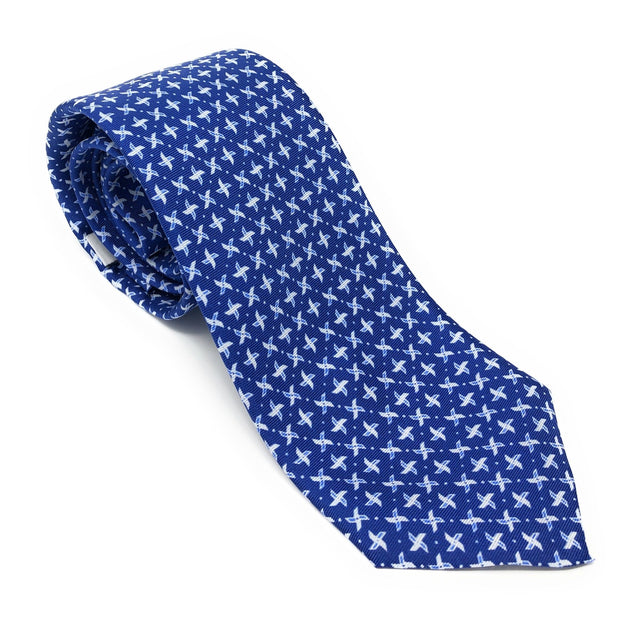 7 Fold Handmade Italian Blue Cross Silk Tie - Wilmok