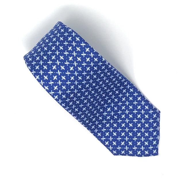 7 Fold Handmade Italian Blue Cross Silk Tie - Wilmok