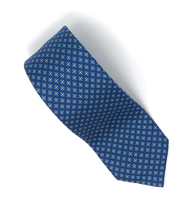 7 Fold Handmade Italian Navy Blue Floral Silk Tie - Wilmok
