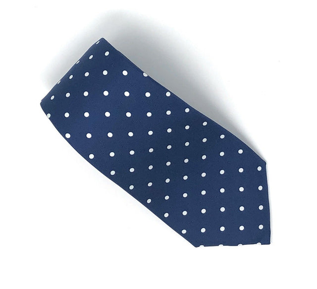7 Fold Handmade Italian Polka Dot Blue Silk Tie - Wilmok