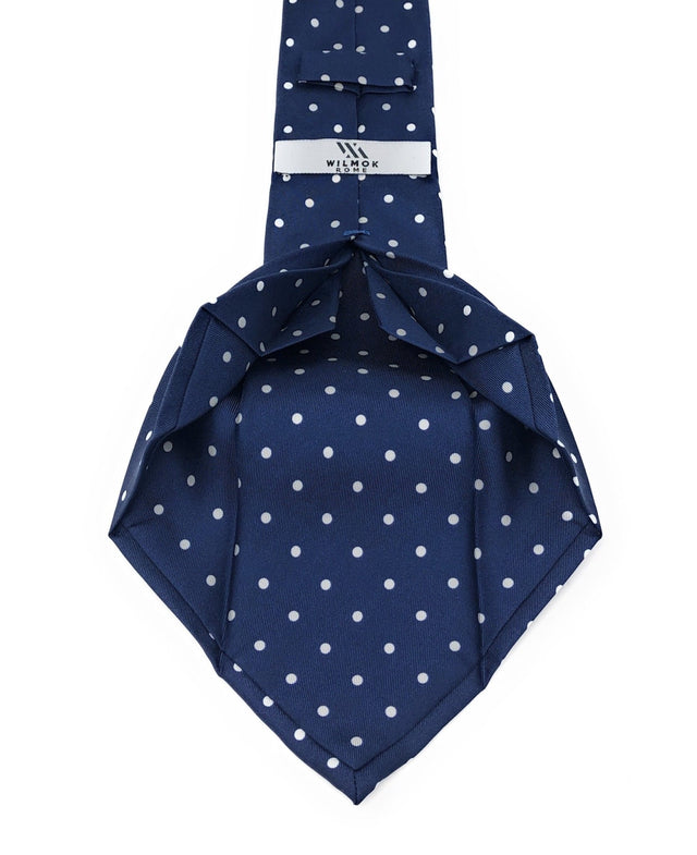 7 Fold Handmade Italian Polka Dot Blue Silk Tie - Wilmok