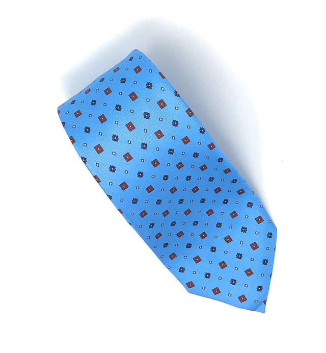 7 Fold Handmade Italian Sky Blue Cube Mix Silk Tie - Wilmok