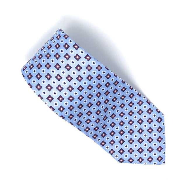 7 Fold Handmade Italian Sky Blue Floral Silk Tie - Wilmok