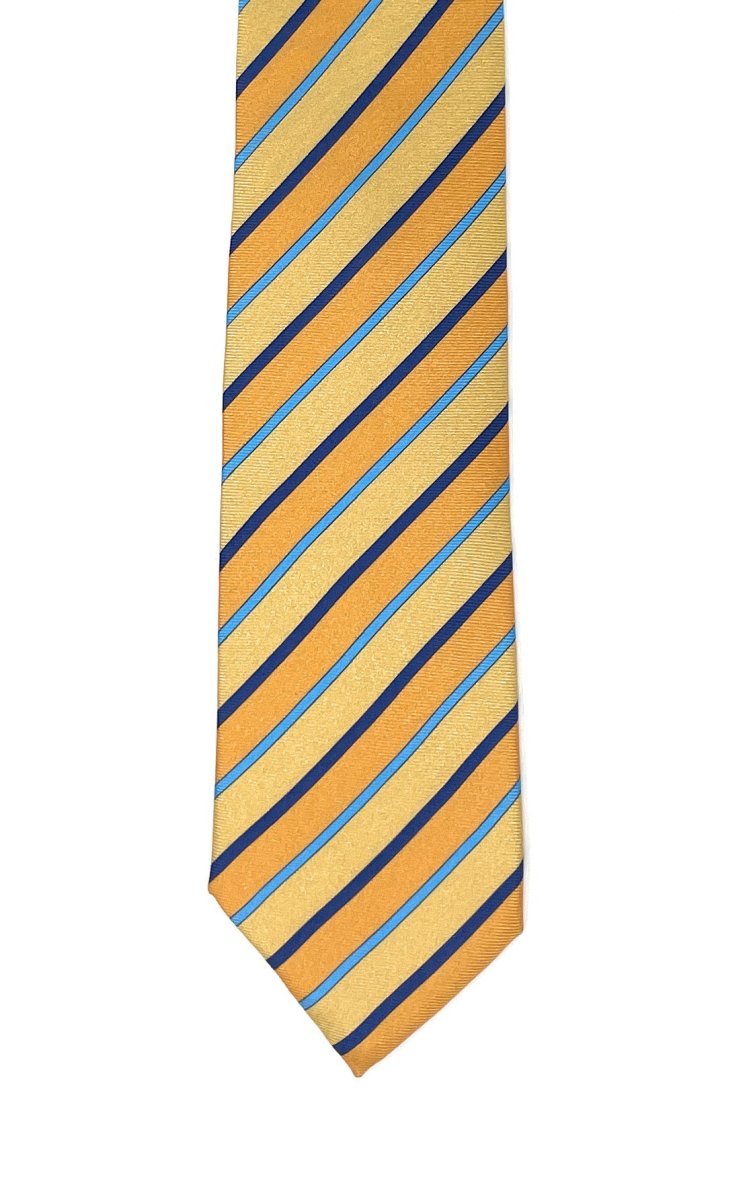 TigerTie Cravatta In Seta Giallo Oro – Strisce Royal, Taglio Classico 8 Cm