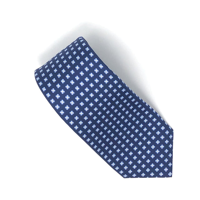 7 Fold Handmade Italian Blue Cross Pattern Silk Tie - Wilmok