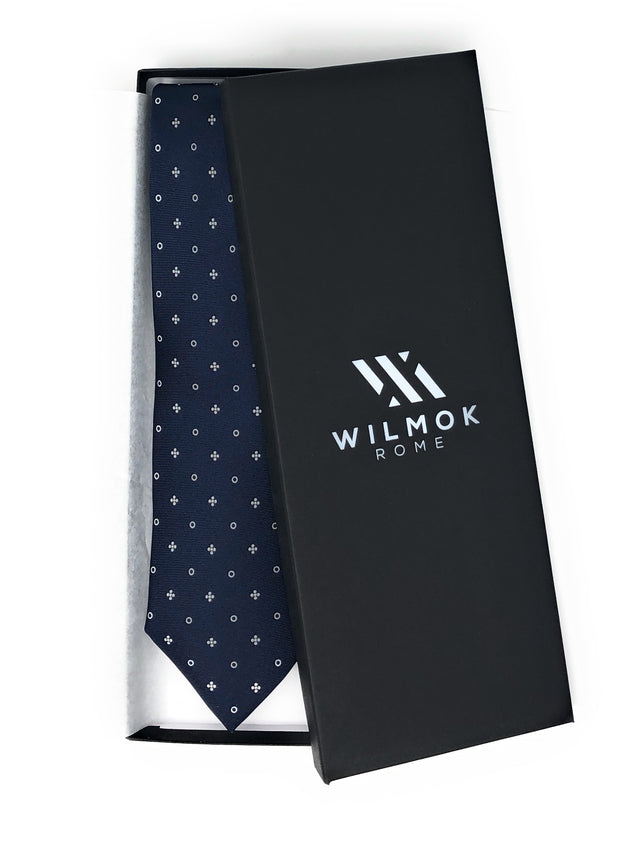 7 Fold Handmade Italian Polka Dot Blue Silk Tie - Wilmok