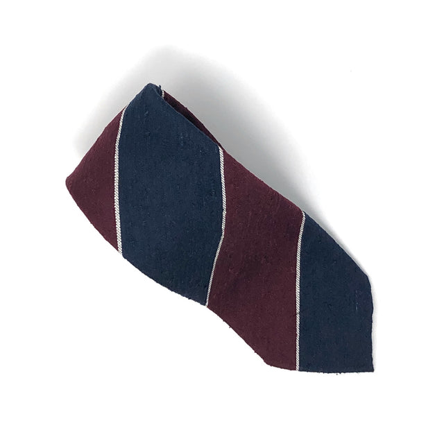 Shantung Untipped Block Striped Navy Maroon Tie - Wilmok