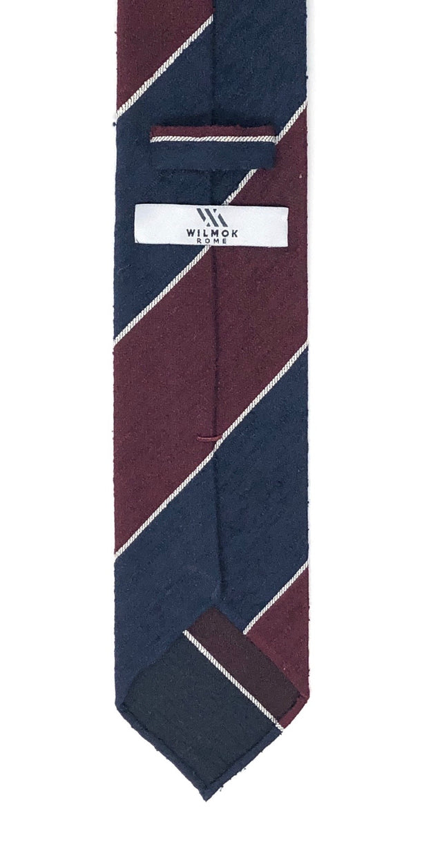 Shantung Untipped Block Striped Navy Maroon Tie - Wilmok