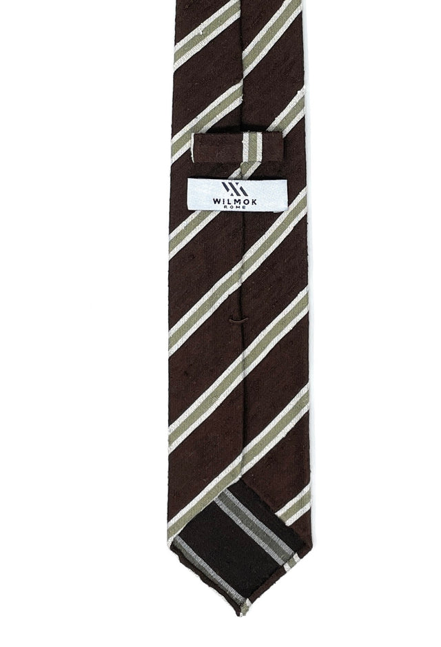 Regimental Shantung Tie - Brown with Gold Stripes