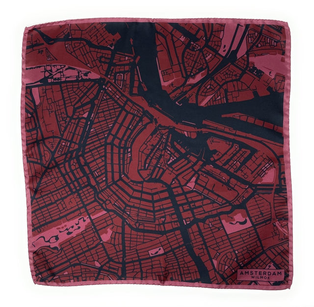 AMSTERDAM Map Hand-Rolled Silk Pocket Square - Wilmok