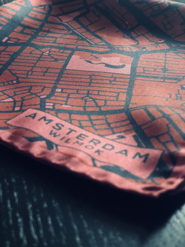 AMSTERDAM Map Hand-Rolled Silk Pocket Square - Wilmok