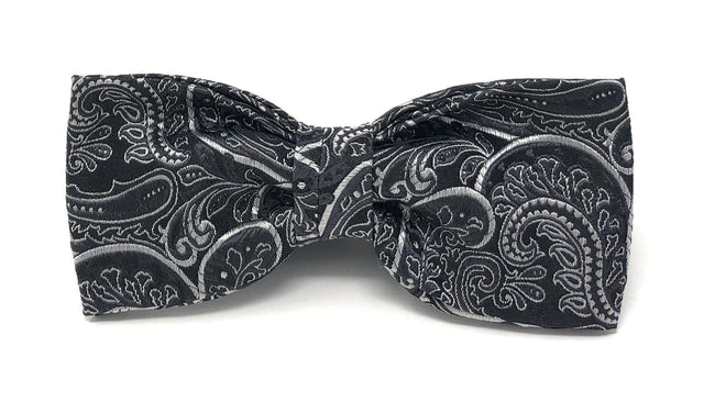 Black Paisley Silk Italian Jacquard Bow Tie - Wilmok