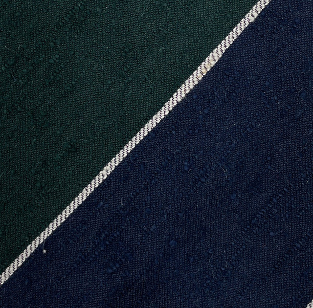 Block Striped Shantung Tie - Navy & Green - Wilmok