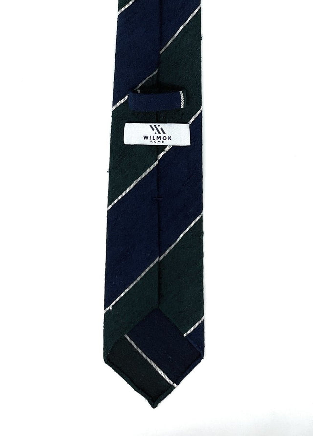 Block Striped Shantung Tie - Navy & Green - Wilmok