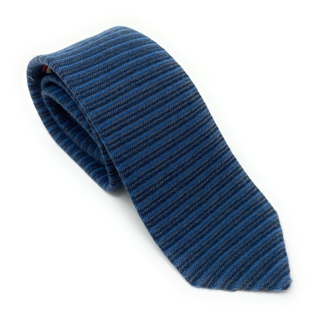 Blue Striped Cashmere & Wool Tie - Wilmok