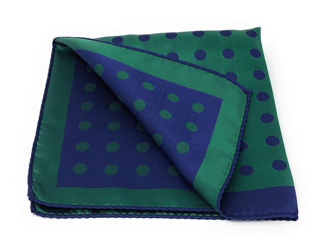 Double Sided Jacquard Blue Green Polka Dot Pocket Square - Wilmok