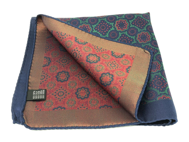 Double Sided Jacquard Italian Blue Medallion Pocket Square - Wilmok