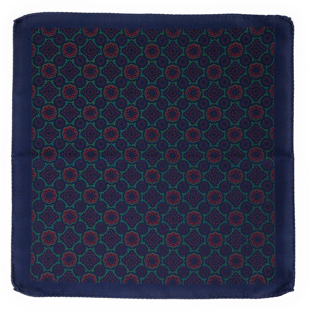 Double Sided Jacquard Italian Blue Medallion Pocket Square - Wilmok