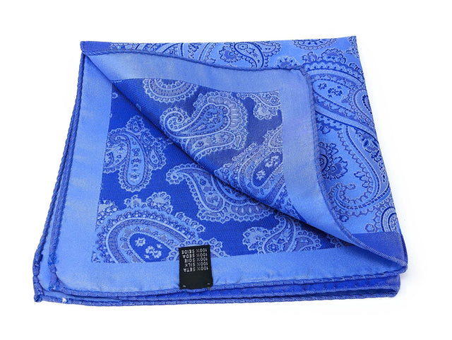 Double Sided Jacquard Italian Blue Paisley Pocket Square - Wilmok