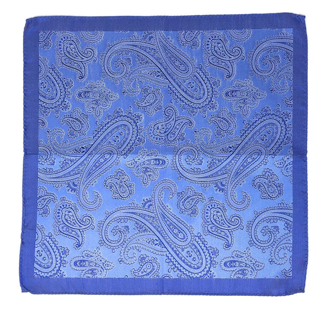 Double Sided Jacquard Italian Blue Paisley Pocket Square - Wilmok