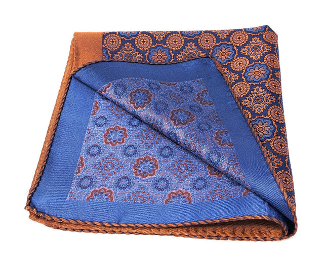 Double Sided Jacquard Italian Orange Medallion Pocket Square - Wilmok