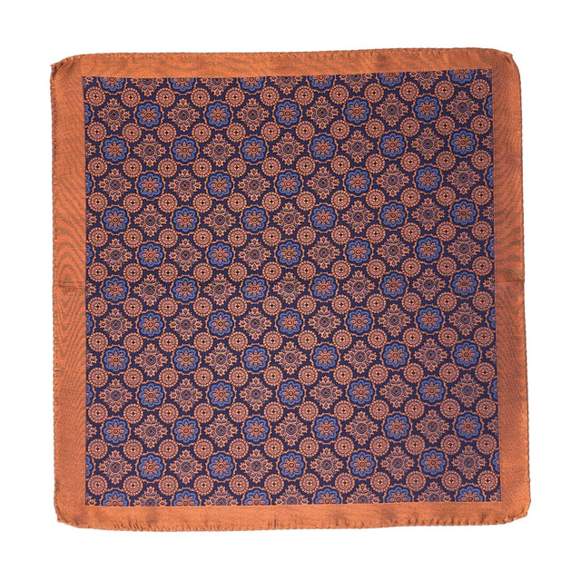 Double Sided Jacquard Italian Orange Medallion Pocket Square - Wilmok