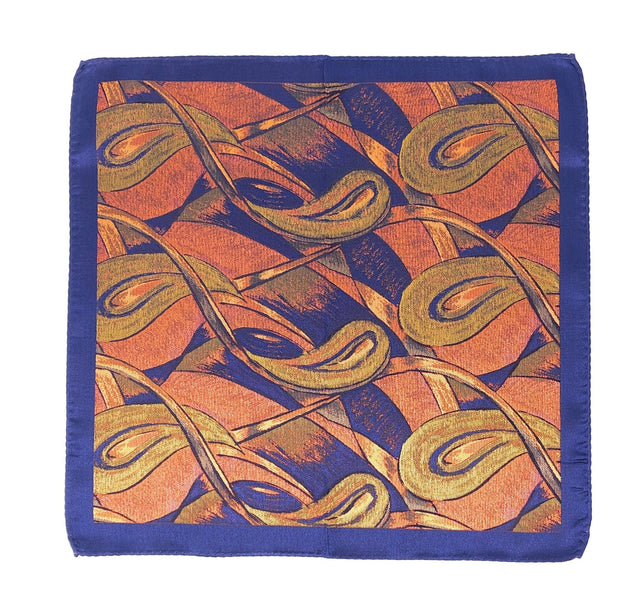 Double Sided Jacquard Italian Orange Paisley Pocket Square - Wilmok