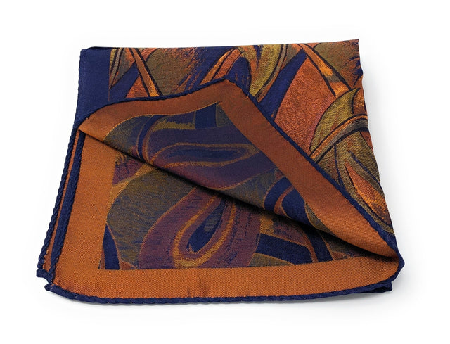 Double Sided Jacquard Italian Orange Paisley Pocket Square - Wilmok