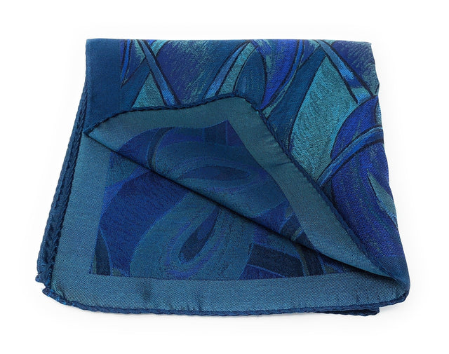 Double Sided Jacquard Italian Sea Blue Paisley Pocket Square - Wilmok