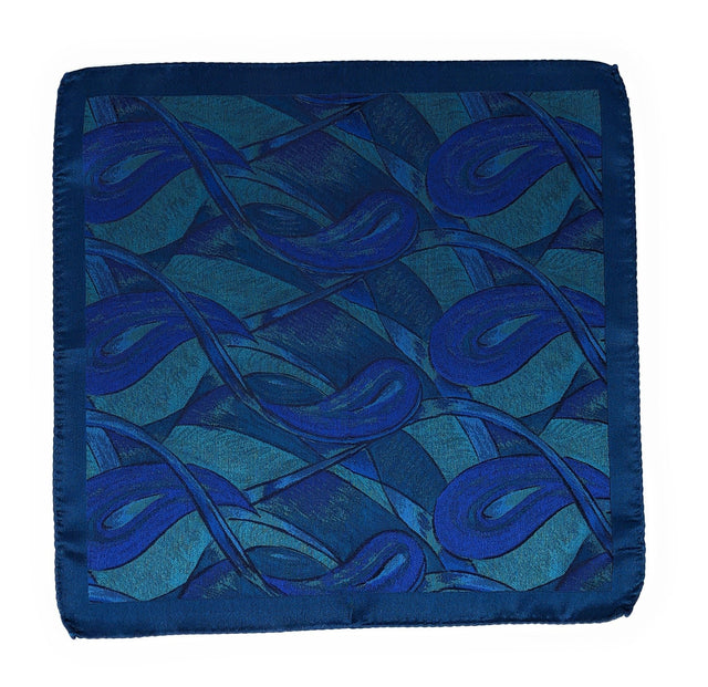 Double Sided Jacquard Italian Sea Blue Paisley Pocket Square - Wilmok