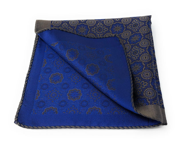 Double Sided Jacquard Italian Silver Medallion Pocket Square - Wilmok
