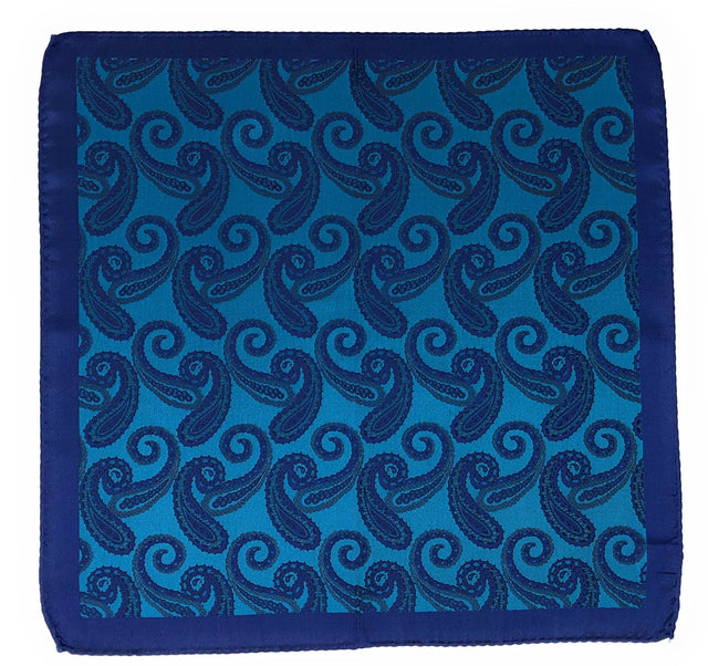 Double Sided Jacquard Navy Blue Paisley Pocket Square - Wilmok