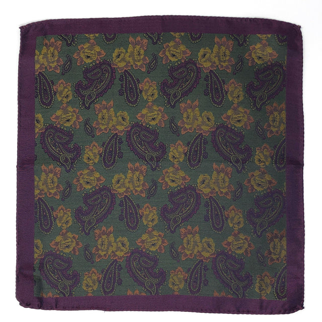 Double Sided Jacquard Purple Paisley Pocket Square - Wilmok