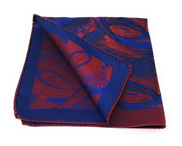 Double Sided Jacquard Red Blue Paisley Pocket Square - Wilmok