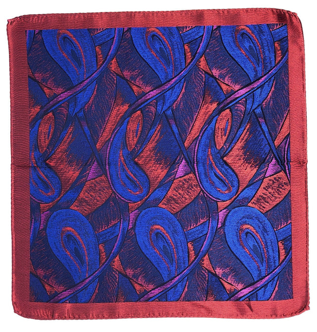 Double Sided Jacquard Red Blue Paisley Pocket Square - Wilmok